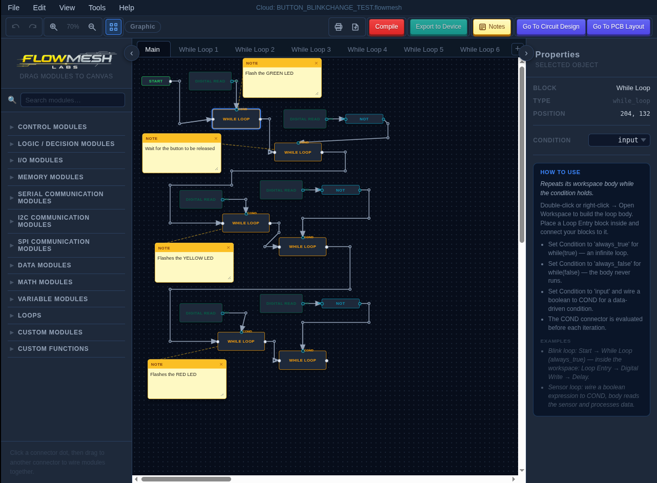 FlowMesh visual embedded programming screenshot